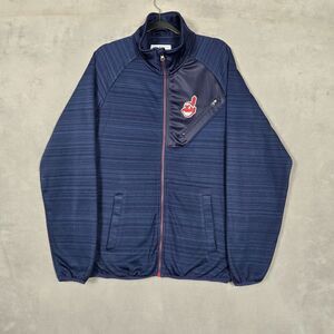 Cleveland Indians mens M full zip fleece blue striped heathered GIII Chief Wahoo